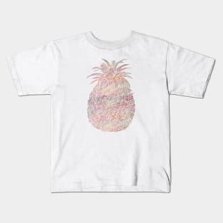 Brush Stroke Pink, Yellow and Blues Filled Pineapple Design Kids T-Shirt